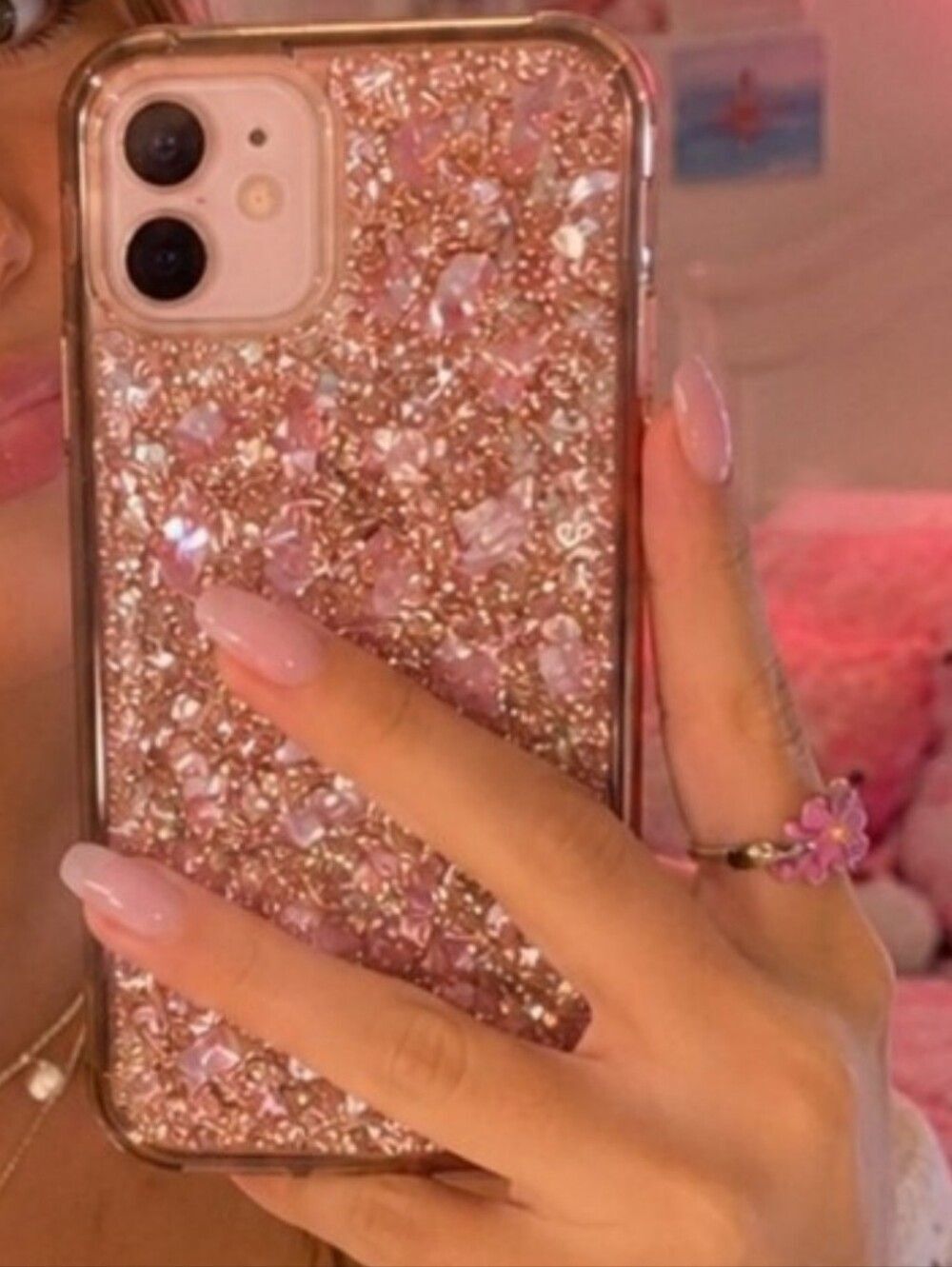 Pink Glitter Crystal Resin iPhone 11 Protective Phone Case NIB Girly Pop